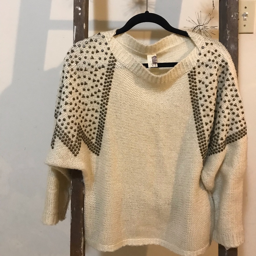 ANTHRO white studded sweater